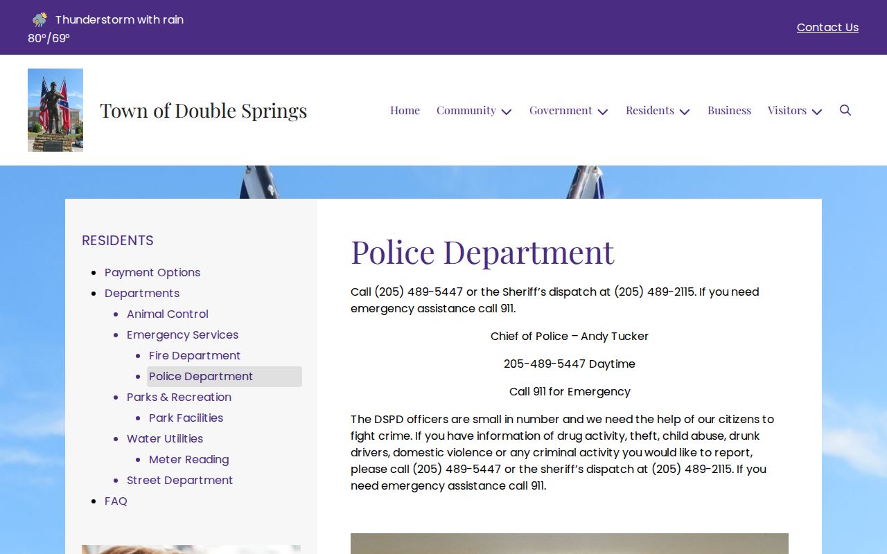 Double Springs criminal records police department contact page