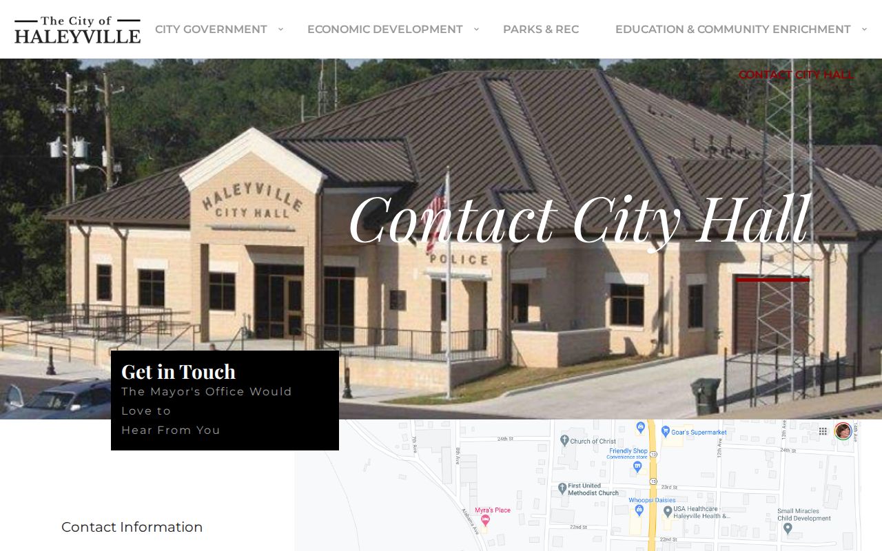 Haleyville criminal records contact page for city police and City Hall