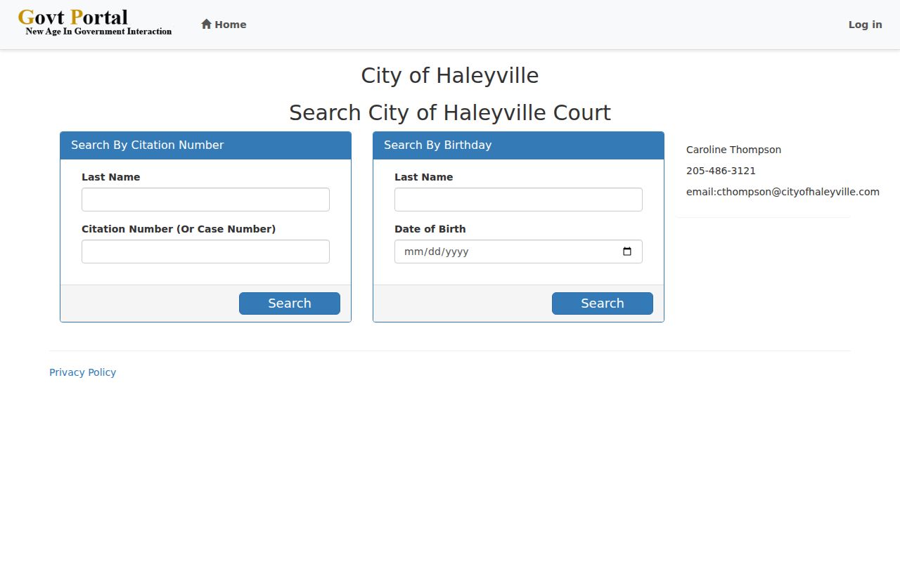 Haleyville criminal records municipal citation search fields
