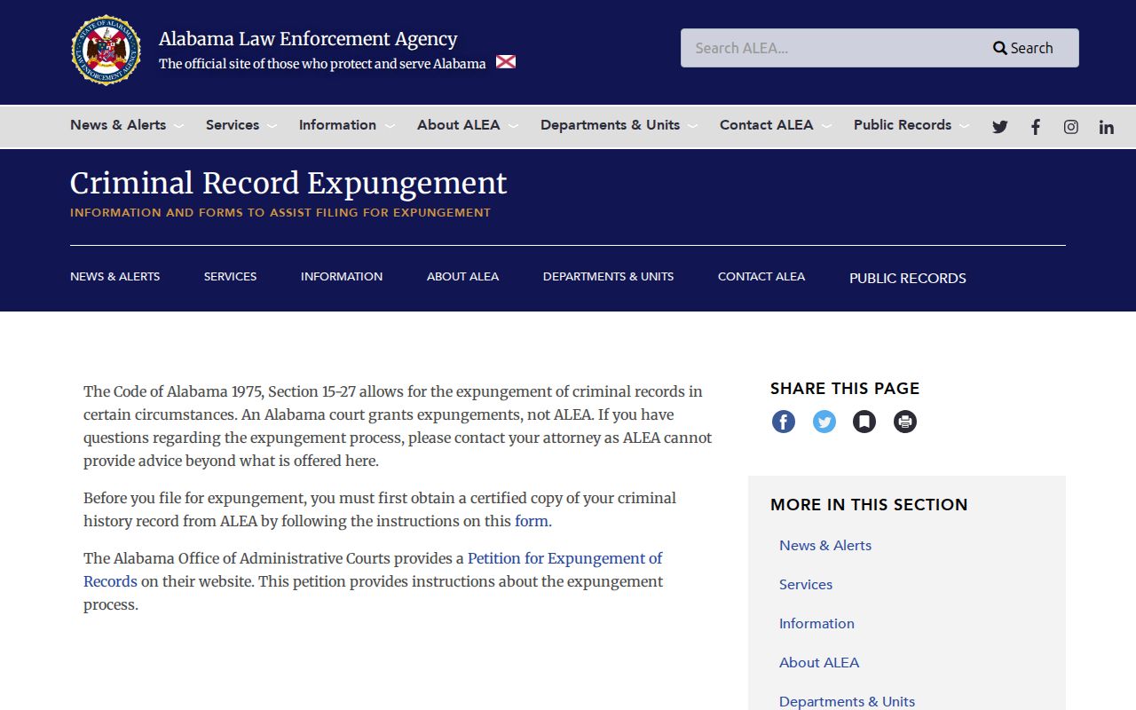 Alabama expungement process for Winston County criminal records