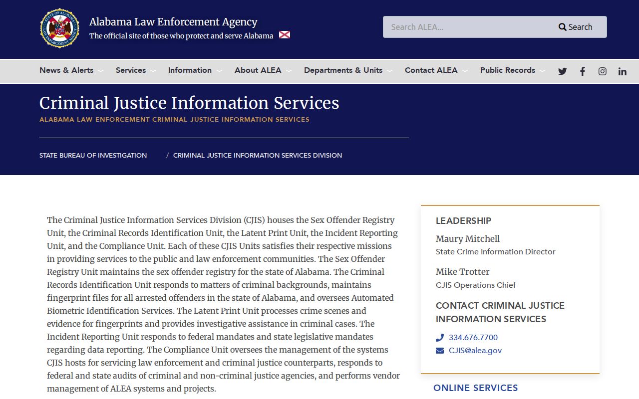 ALEA criminal records system for Winston County criminal history